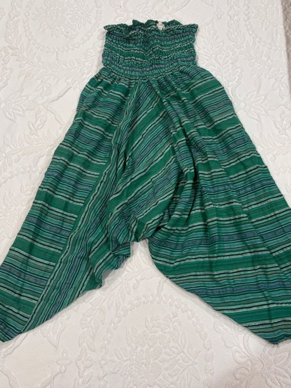 Velzera Green Striped Wide-Leg Harem Pants